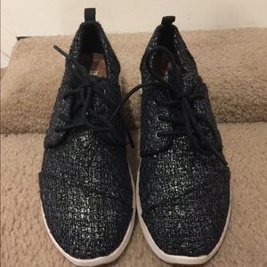 BLACK GLITTER TOMS WOMENS DEL REY SNEAKERS NEW